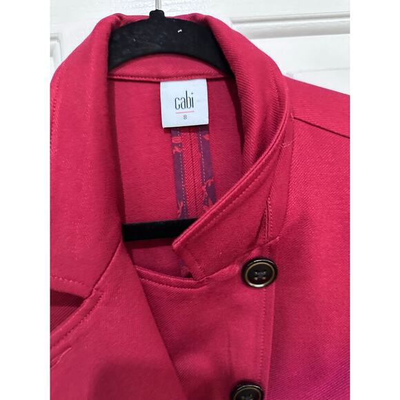 Cabi #3175 Women's Red Ponte Knit Long Sleeve Asymmetric Button Up Blazer Size 8 - Picture 6 of 6